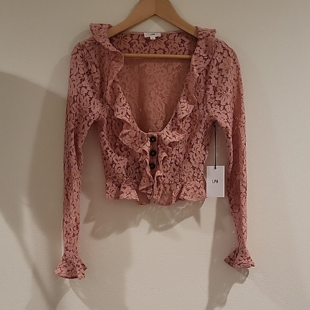 LPA Pink Lace Ruffle Top